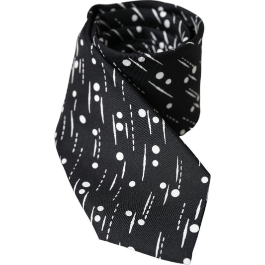 Dolce & Gabbana Black Dotted 100% Silk Adjustable Tie Dolce & Gabbana