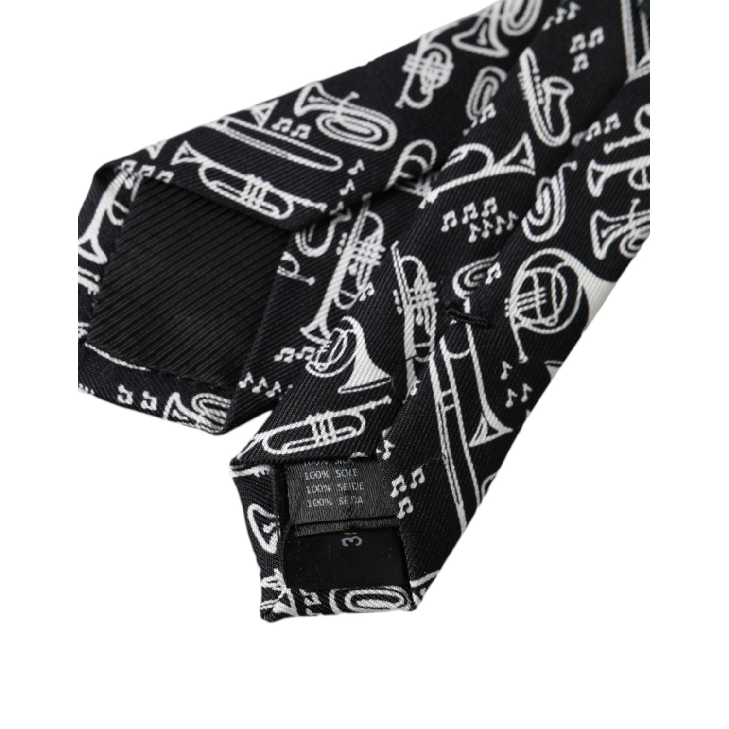 Dolce & Gabbana Black Trumpet Print Silk Adjustable Tie