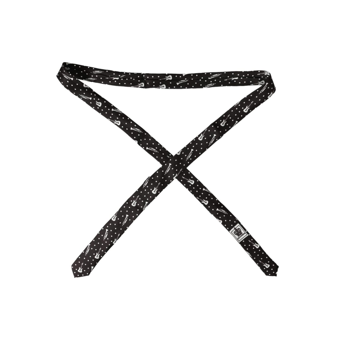 Dolce & Gabbana Black Guitar Print Silk Adjustable Tie