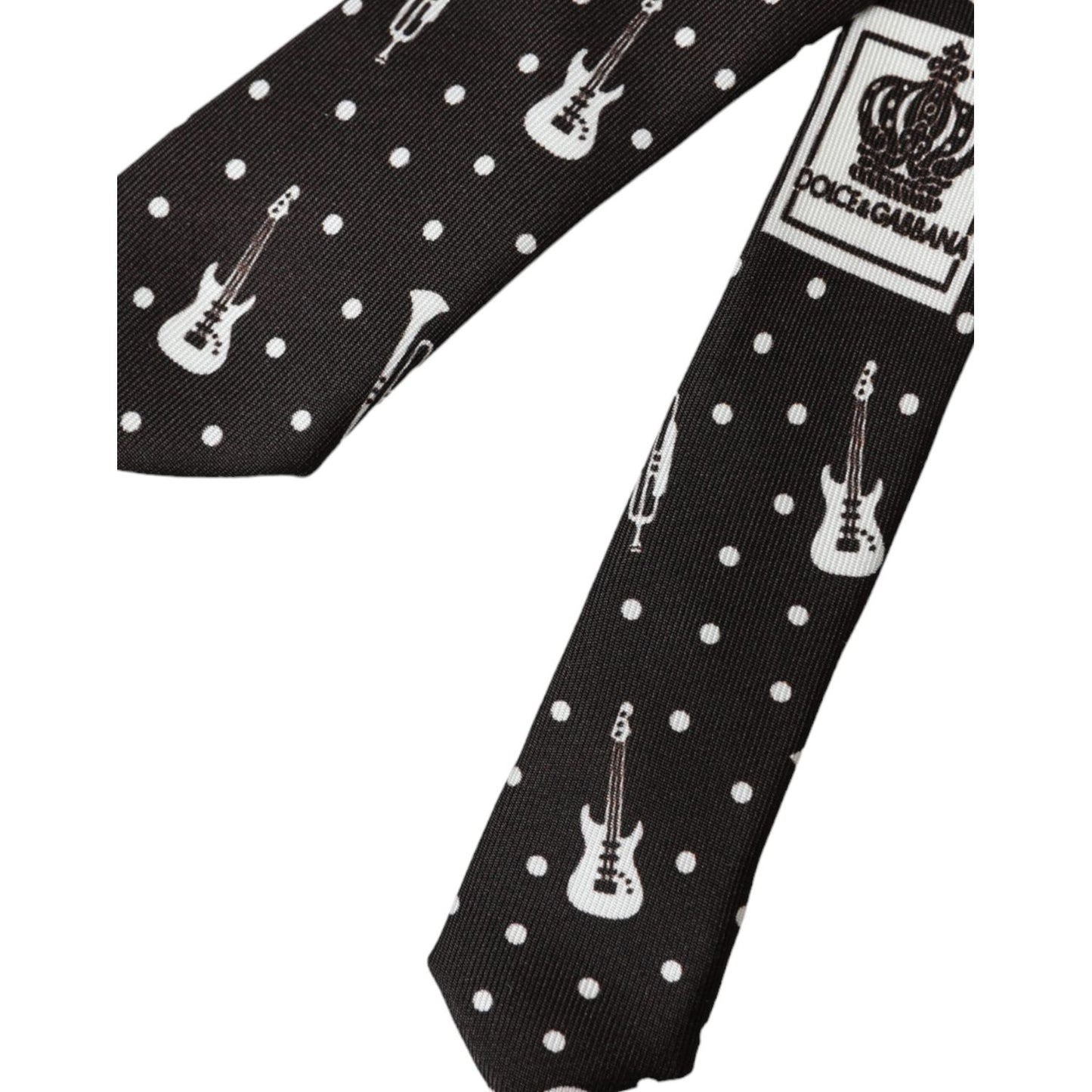 Dolce & Gabbana Black Guitar Print Silk Adjustable Tie Dolce & Gabbana