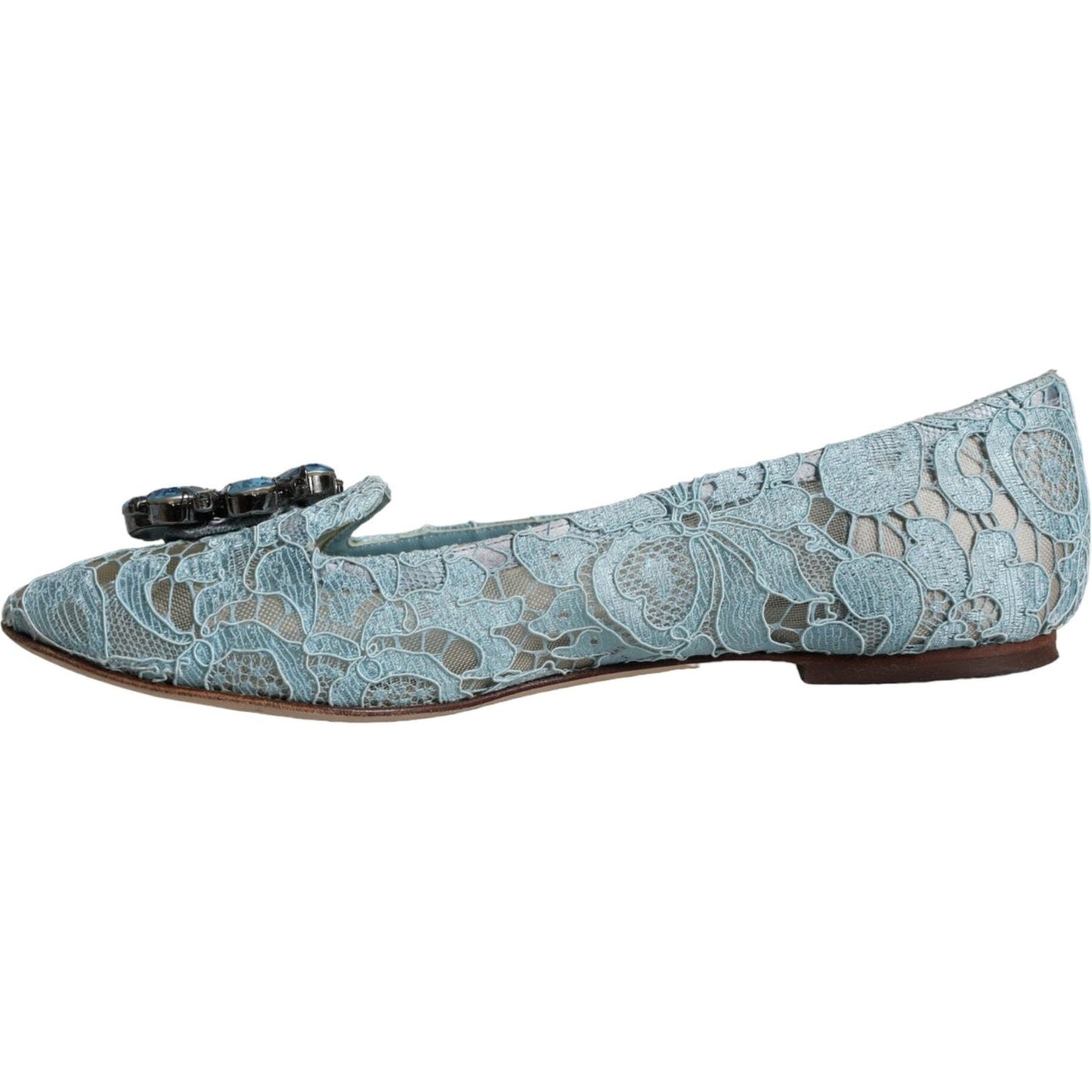 Dolce & Gabbana Blue Lace Crystal Ballet Flats Loafers Shoes