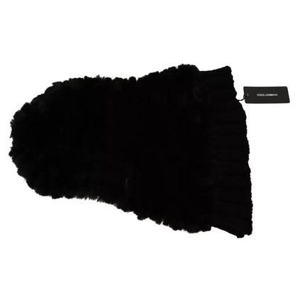 Dolce & Gabbana Black Silver Fox Fur Cashmere Hooded Scarf