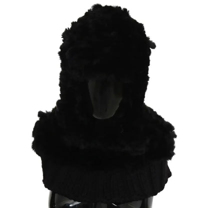Dolce & Gabbana Black Silver Fox Fur Cashmere Hooded Scarf