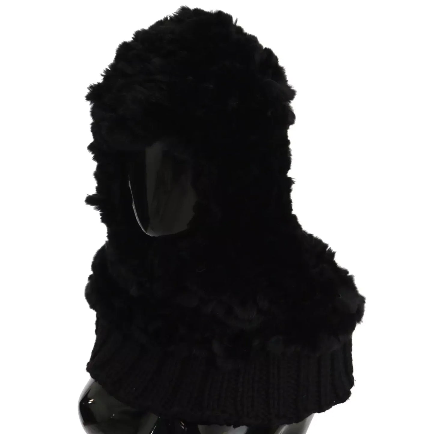 Dolce & Gabbana Black Silver Fox Fur Cashmere Hooded Scarf