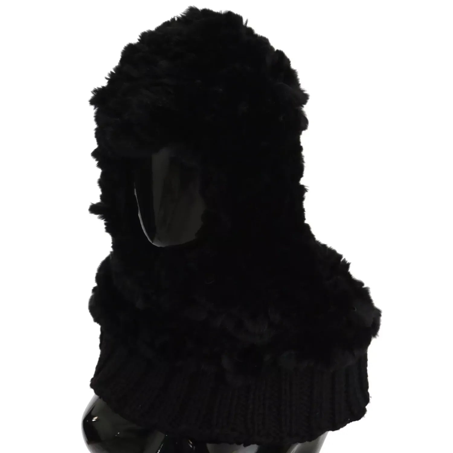 Dolce & Gabbana Black Silver Fox Fur Cashmere Hooded Scarf