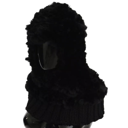Dolce & Gabbana Black Silver Fox Fur Cashmere Hooded Scarf