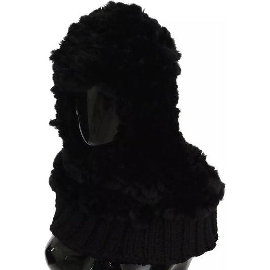 Dolce & Gabbana Black Silver Fox Fur Cashmere Hooded Scarf Dolce & Gabbana