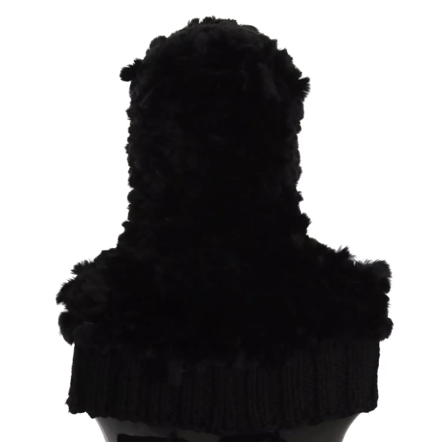 Dolce & Gabbana Black Silver Fox Fur Cashmere Hooded Scarf