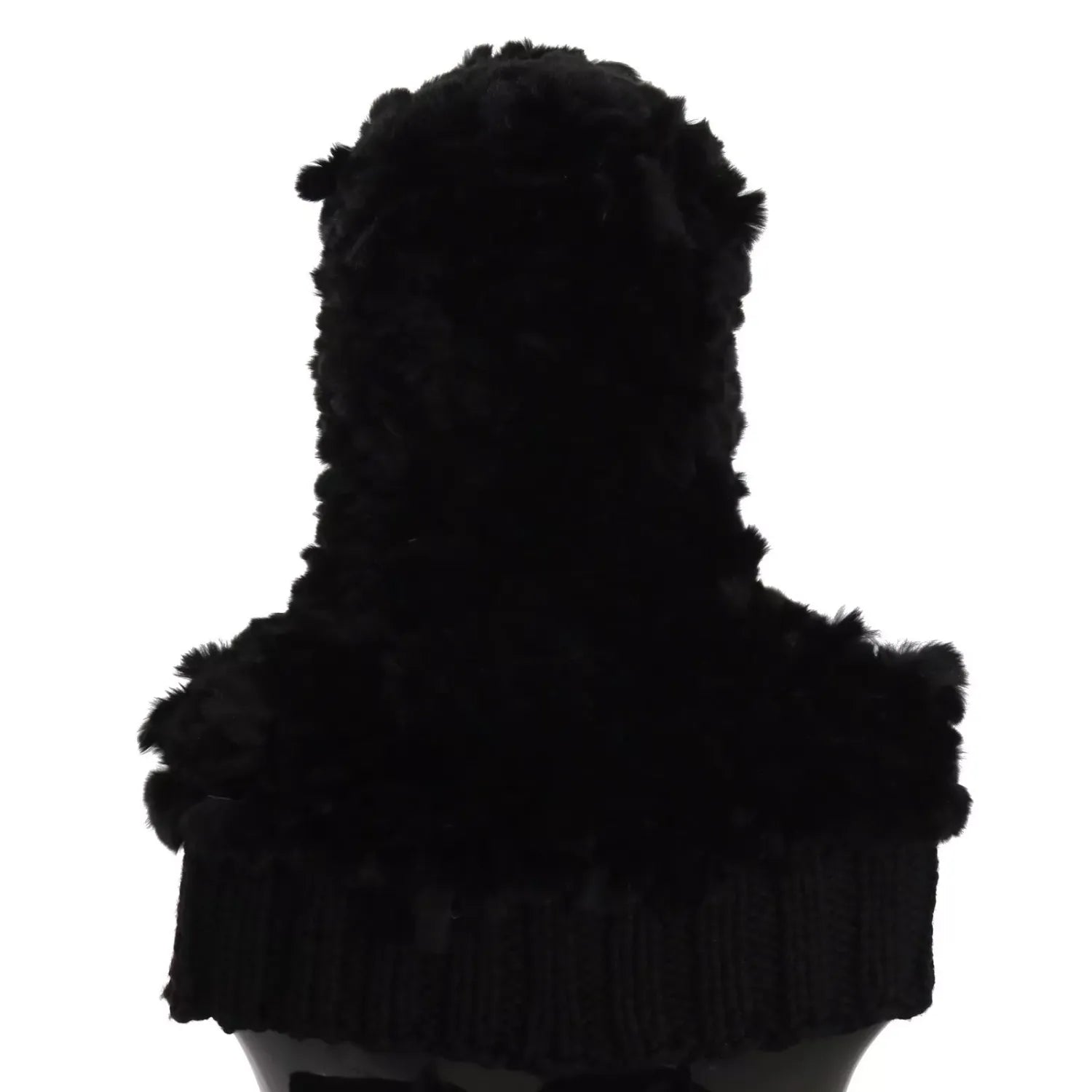 Dolce & Gabbana Black Silver Fox Fur Cashmere Hooded Scarf