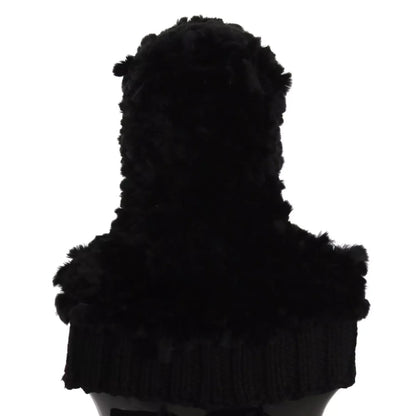 Dolce & Gabbana Black Silver Fox Fur Cashmere Hooded Scarf