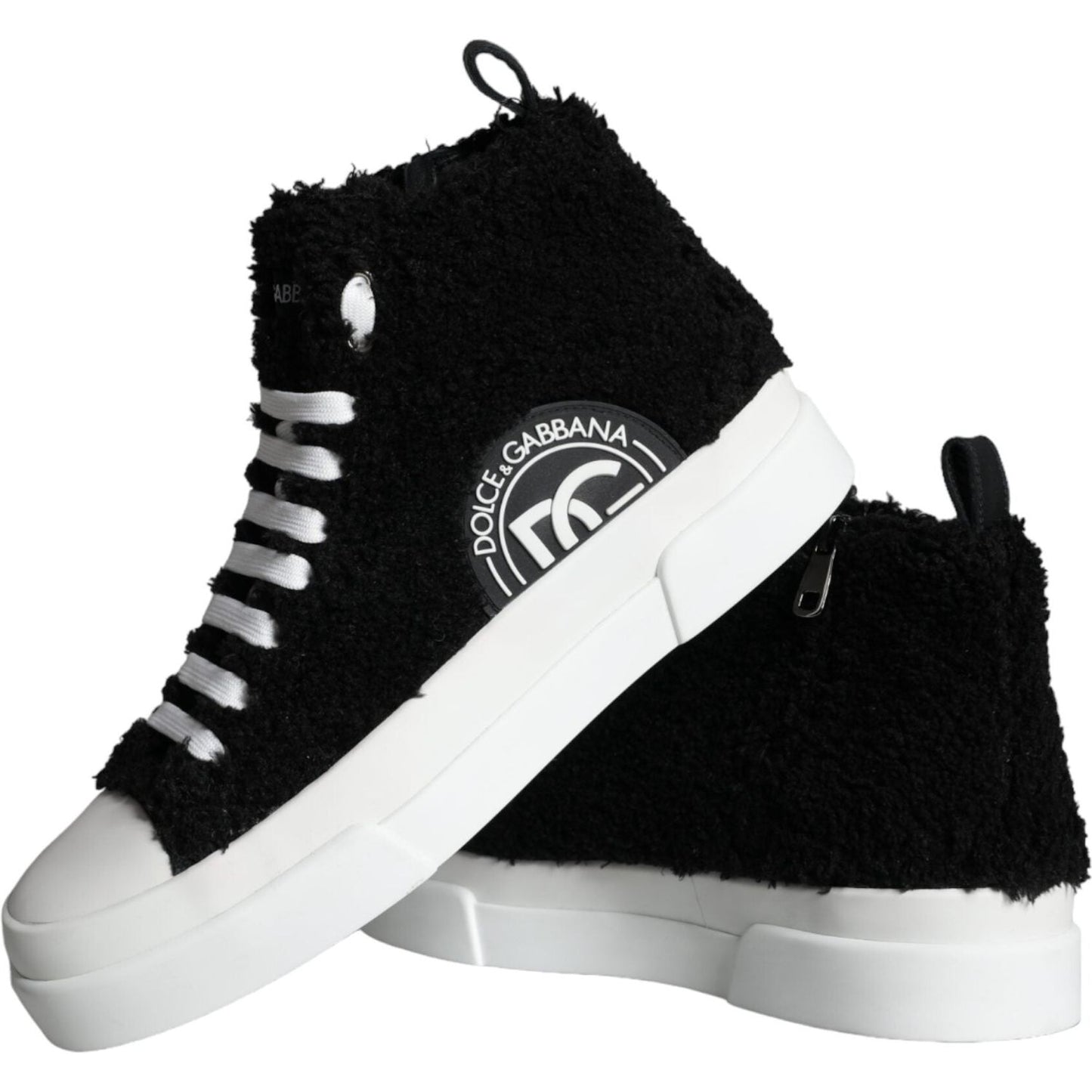 Dolce & Gabbana Black White Fur Logo High Top Sneaker Shoes Dolce & Gabbana