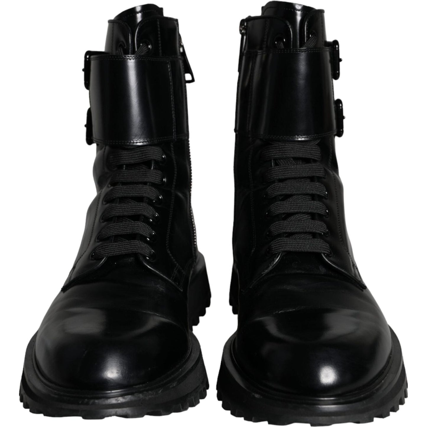 Dolce & Gabbana Black Leather Lace Up Men Mid Calf Boots Shoes Dolce & Gabbana