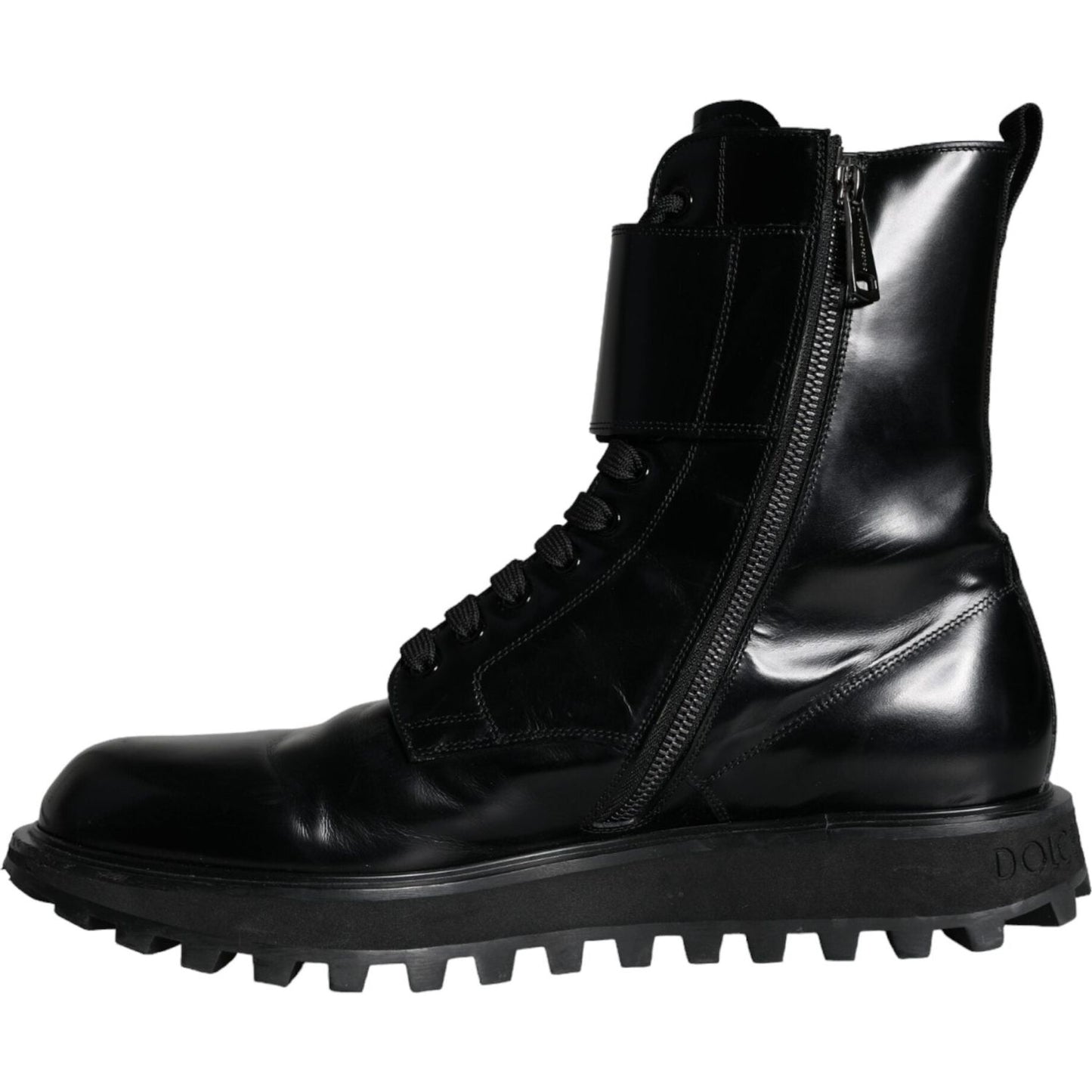 Dolce & Gabbana Black Leather Lace Up Men Mid Calf Boots Shoes Dolce & Gabbana