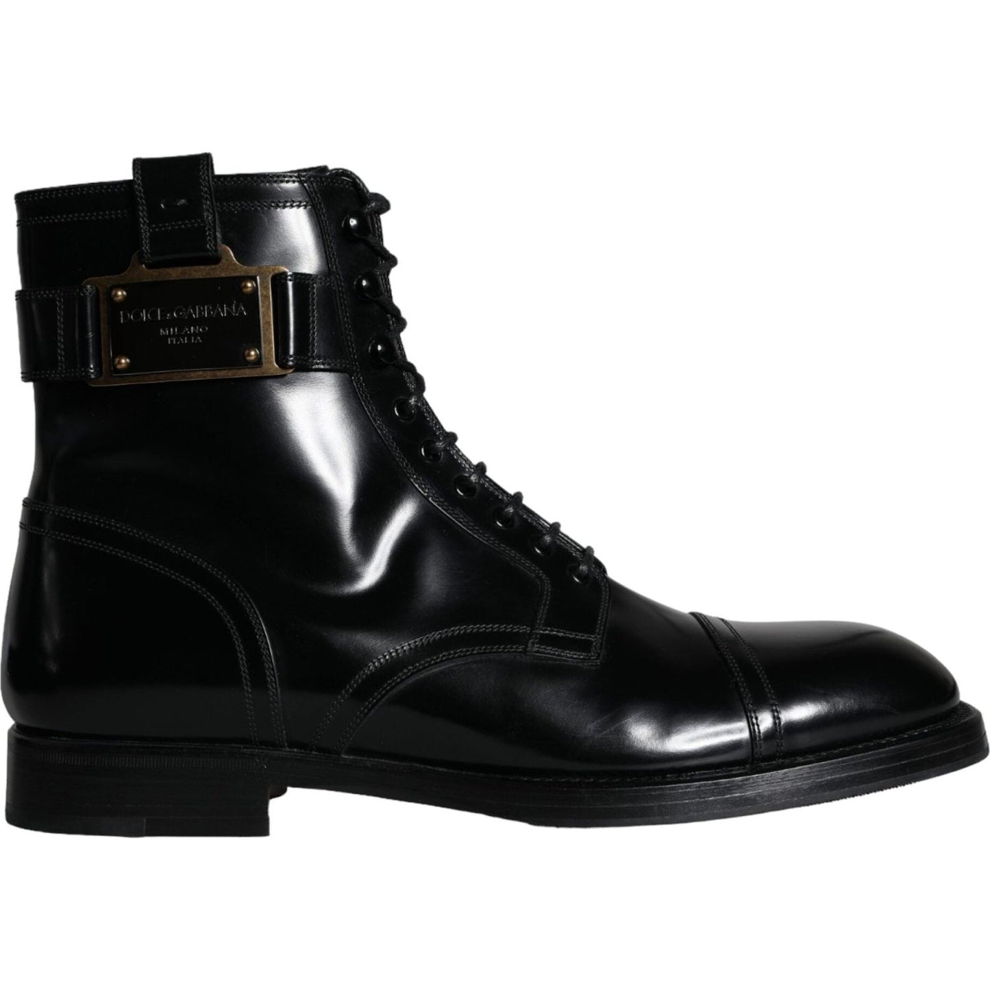 Dolce & Gabbana Black Logo Lace Up Mid Calf Men Boots Shoes Dolce & Gabbana