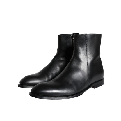 Dolce & Gabbana Black Calf Leather Men Ankle Boots Men Shoes
