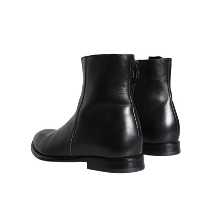 Dolce & Gabbana Black Calf Leather Men Ankle Boots Men Shoes