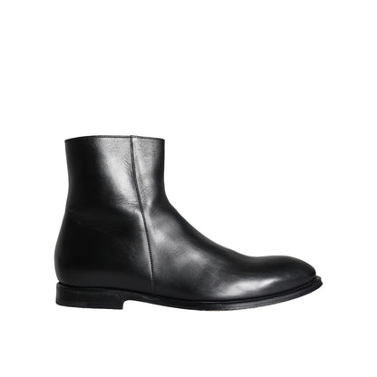 Dolce & Gabbana Black Calf Leather Men Ankle Boots Men Shoes