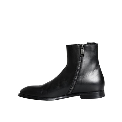 Dolce & Gabbana Black Calf Leather Men Ankle Boots Men Shoes