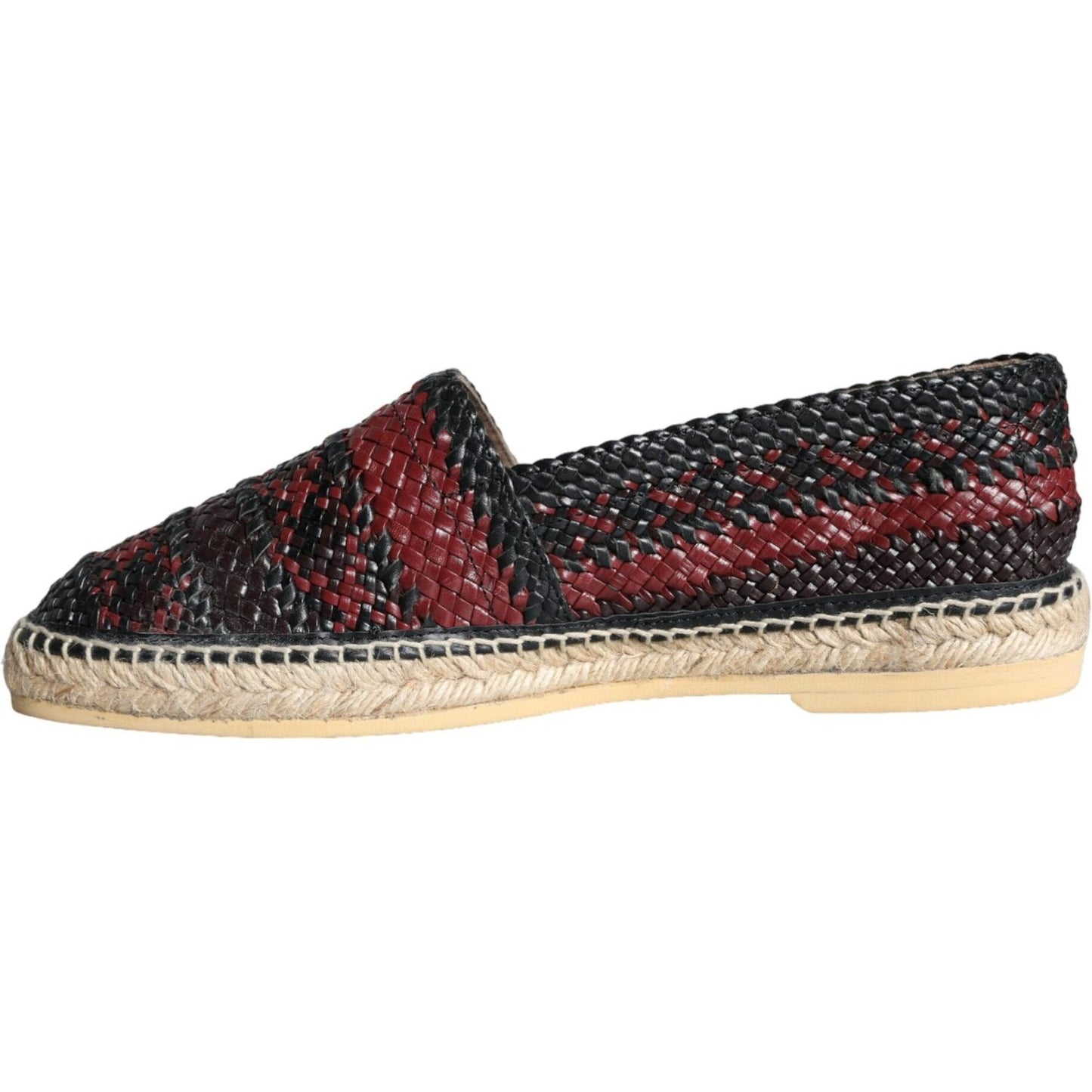 Dolce & Gabbana Black Maroon Woven Leather Buffalo Men Espadrille Shoes Dolce & Gabbana