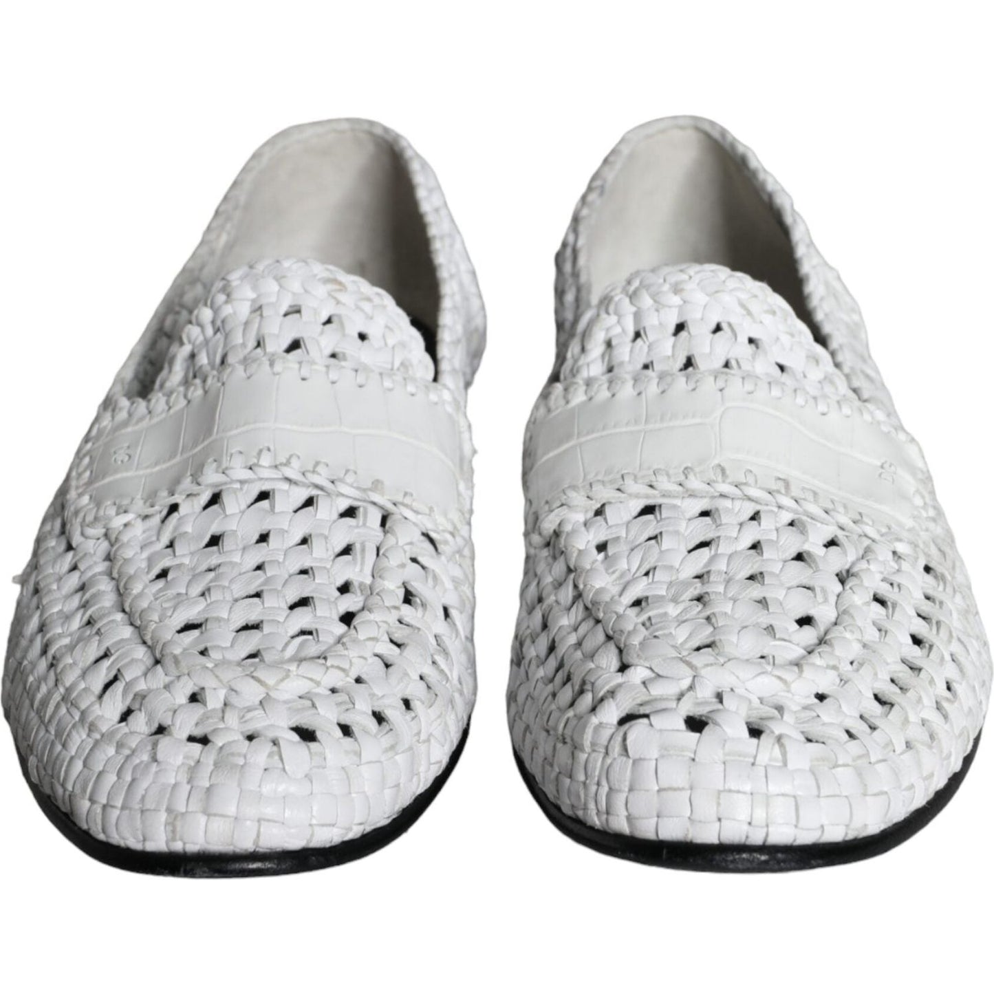 Dolce & Gabbana White Woven Leather Slip On Loafers Men Shoes Dolce & Gabbana