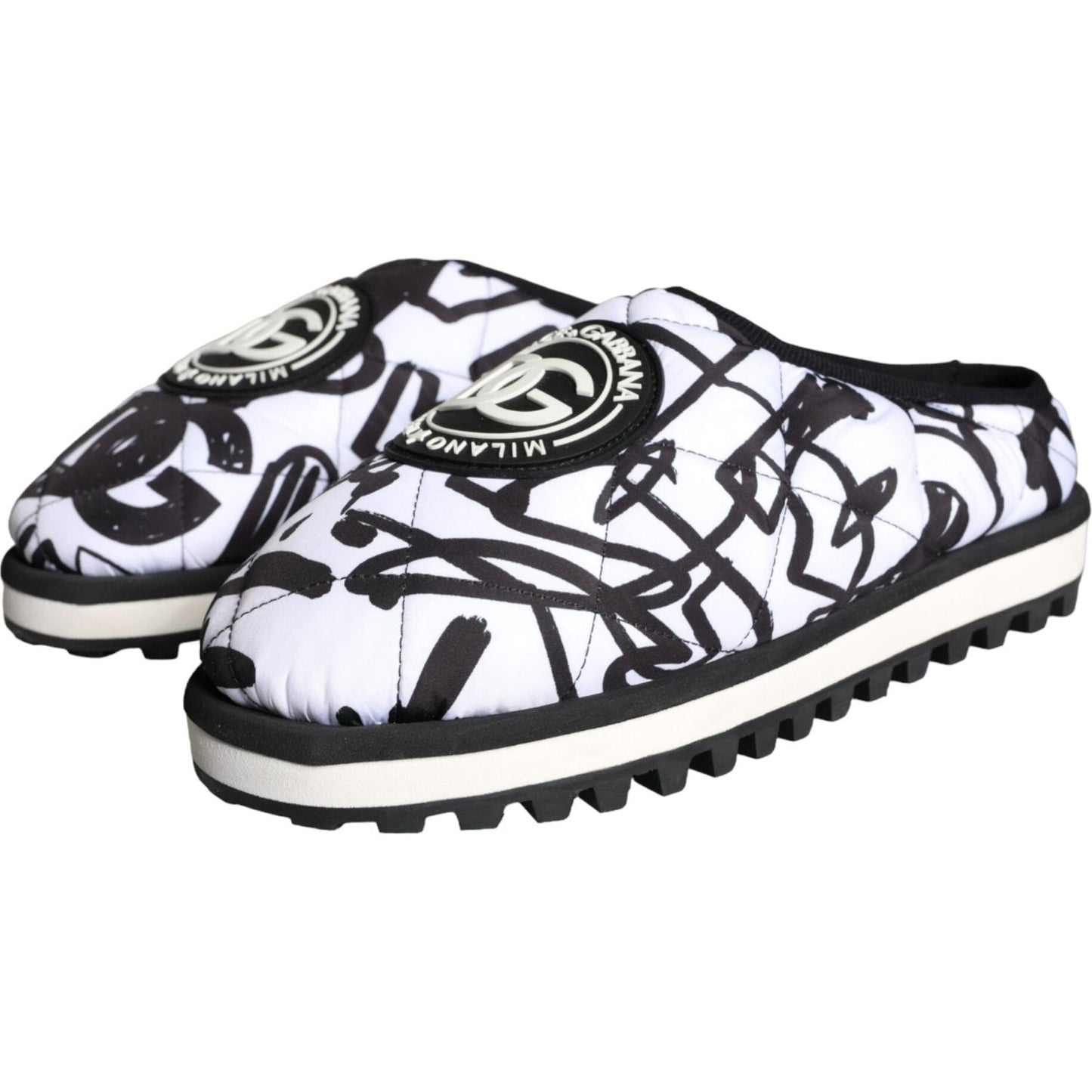 Dolce & Gabbana Black White Quilted Logo Sandals Slides Shoes Dolce & Gabbana