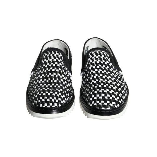 Dolce & Gabbana Black White Weaved Slip On Men Loafers Shoes