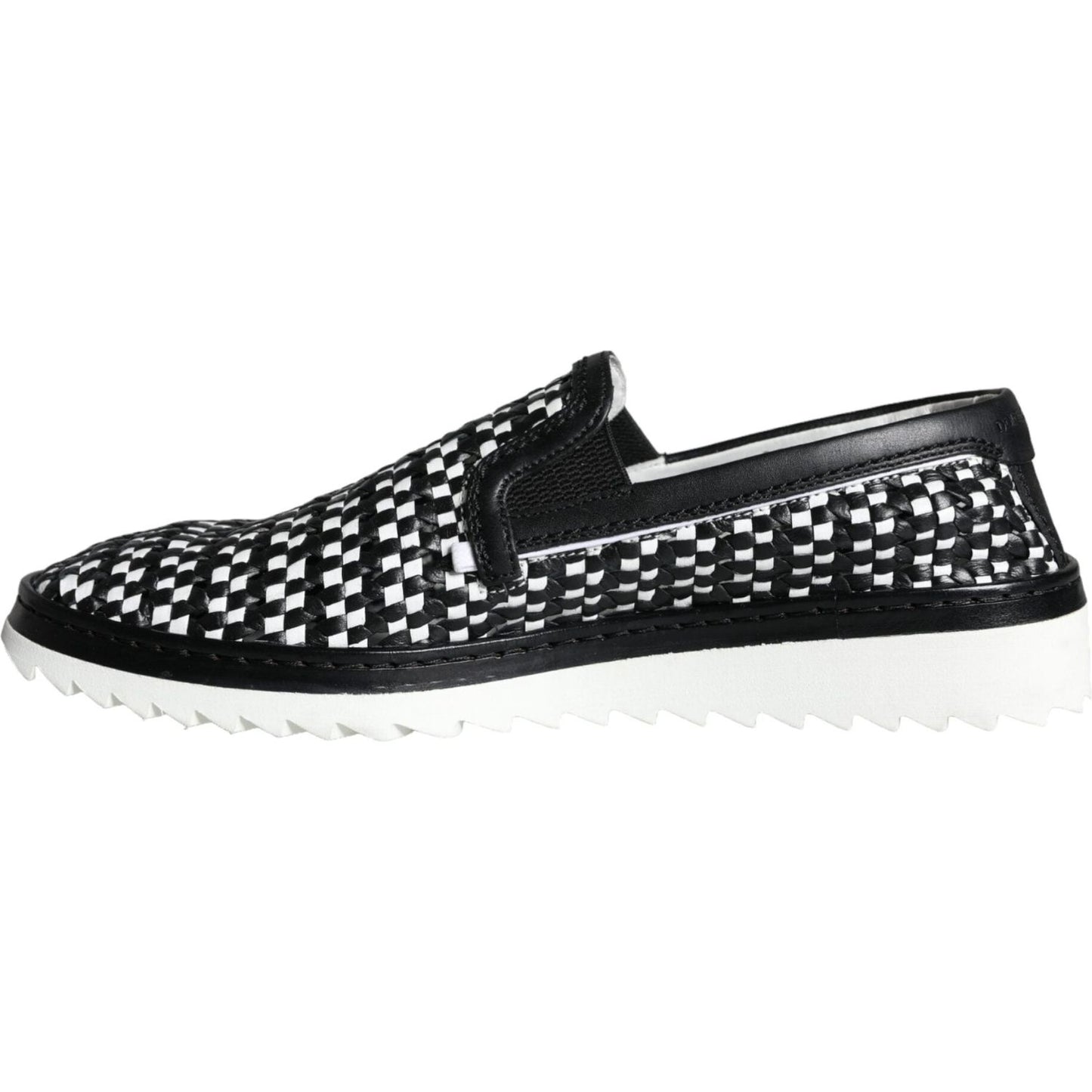 Dolce & Gabbana Black White Weaved Slip On Men Loafers Shoes Dolce & Gabbana