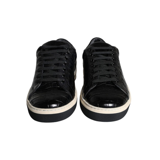 Dolce & Gabbana Black Leather Men Low Top Sneakers Shoes