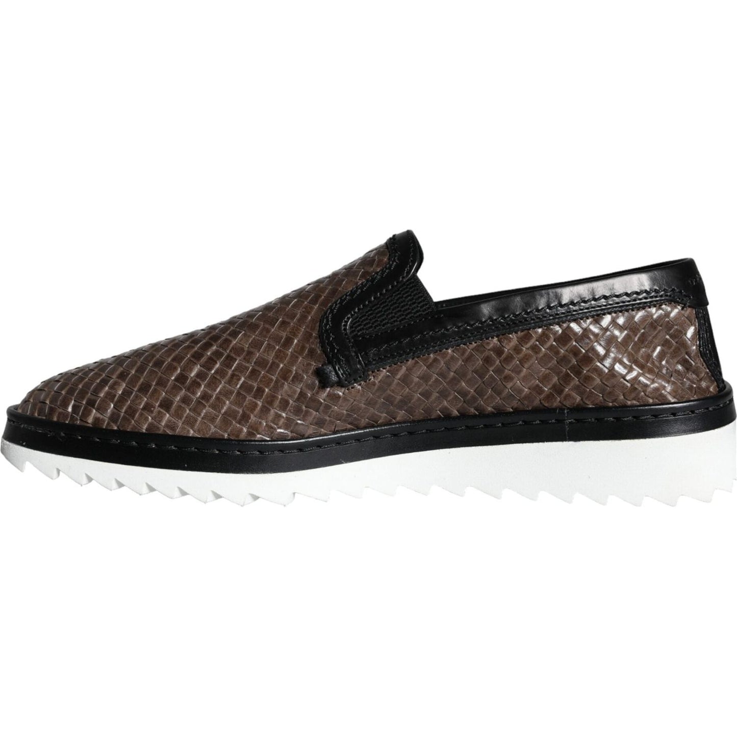 Dolce & Gabbana Brown Black Leather Weaved Men Loafers Shoes Dolce & Gabbana