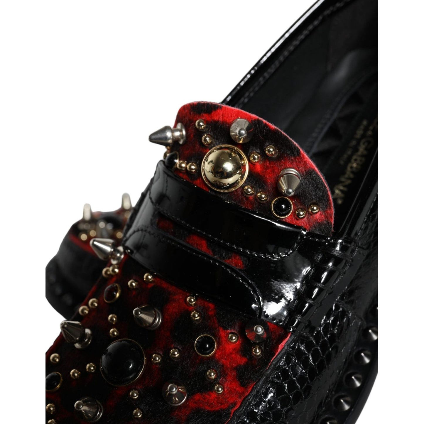 Dolce & Gabbana Black Leopard Print Studs Leather Loafers Shoes Dolce & Gabbana