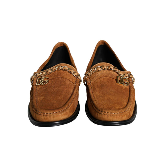 Dolce & Gabbana Brown Velvet Leather Logo Mocassin Slip On Shoes