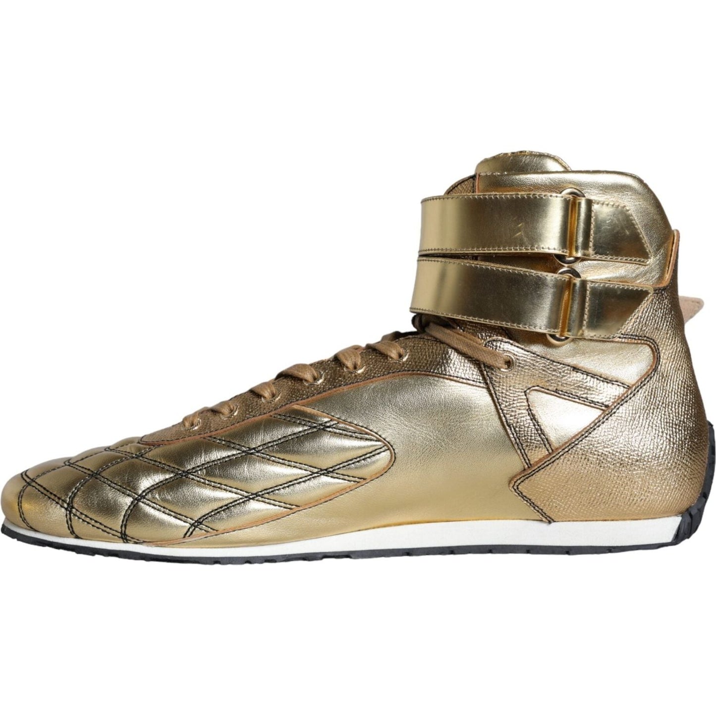 Dolce & Gabbana Gold Leather Sartoria High Top Sneakers Shoes Dolce & Gabbana