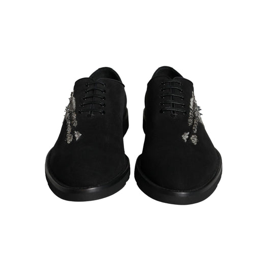 Dolce & Gabbana Black Suede Sicilia Lace Up Formal Shoes