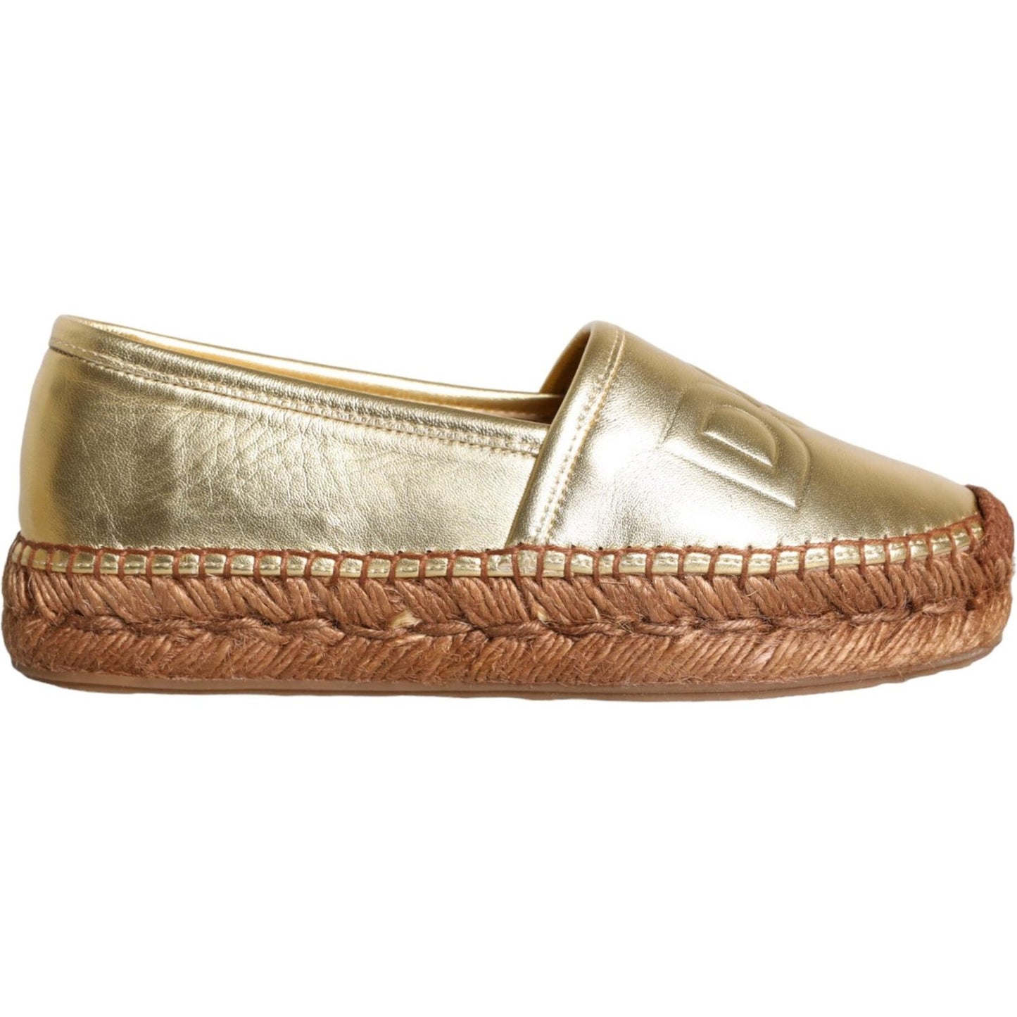 Dolce & Gabbana Gold Leather Loafers Flats Espadrille Shoes Dolce & Gabbana