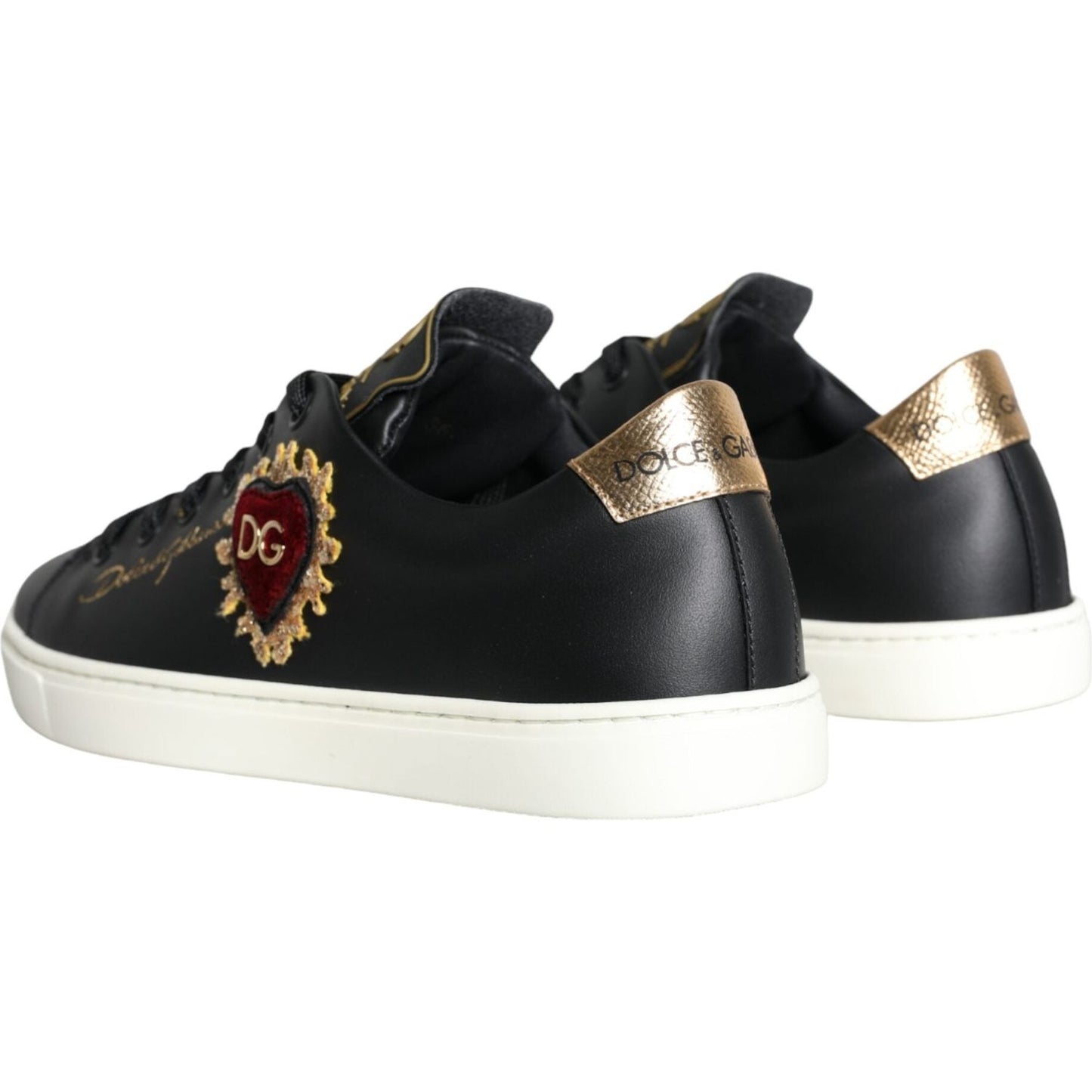 Dolce & Gabbana Black Portofino Sacred Heart Sneakers Shoes Dolce & Gabbana