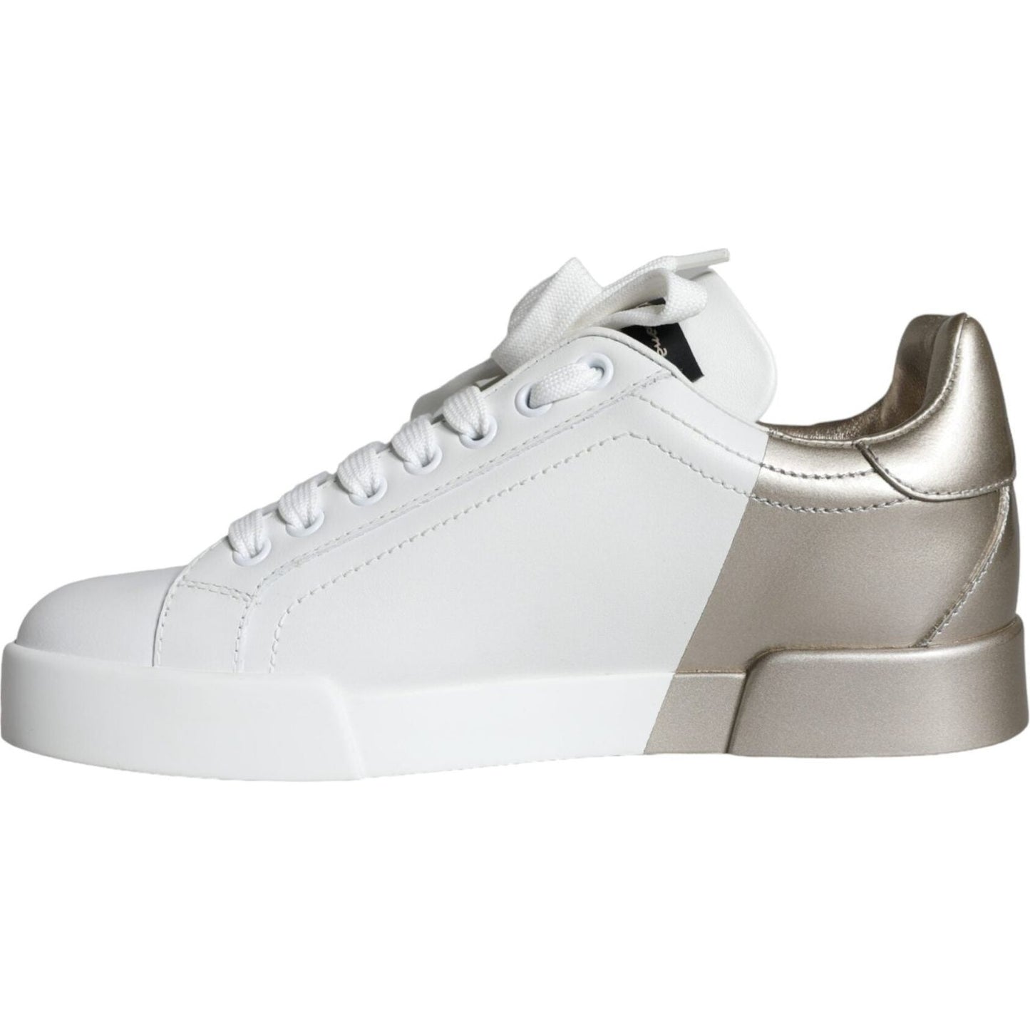 Dolce & Gabbana White Gold Portofino Low Top Leather Sneakers Shoes Dolce & Gabbana