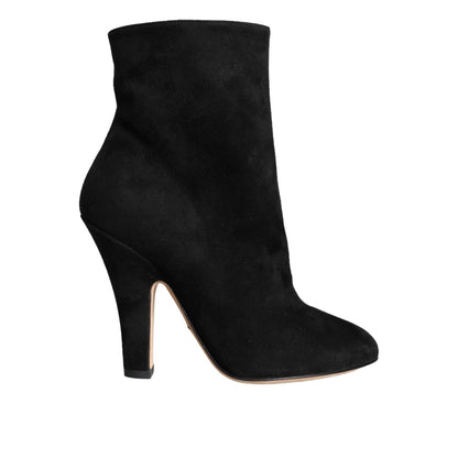 Dolce & Gabbana Black Suede Leather Mid Calf Boots Shoes