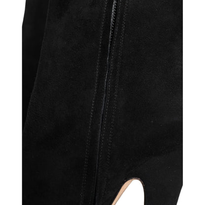 Dolce & Gabbana Black Suede Leather Mid Calf Boots Shoes