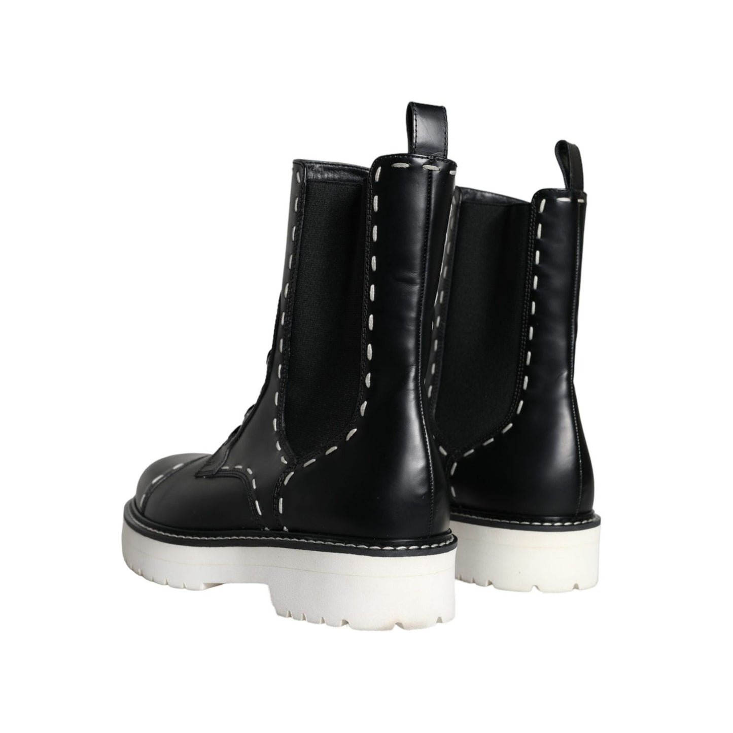 Dolce & Gabbana Black Leather Combat Mid Calf Boots Shoes