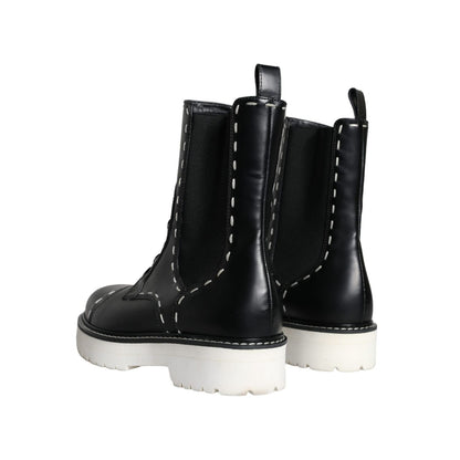 Dolce & Gabbana Black Leather Combat Mid Calf Boots Shoes