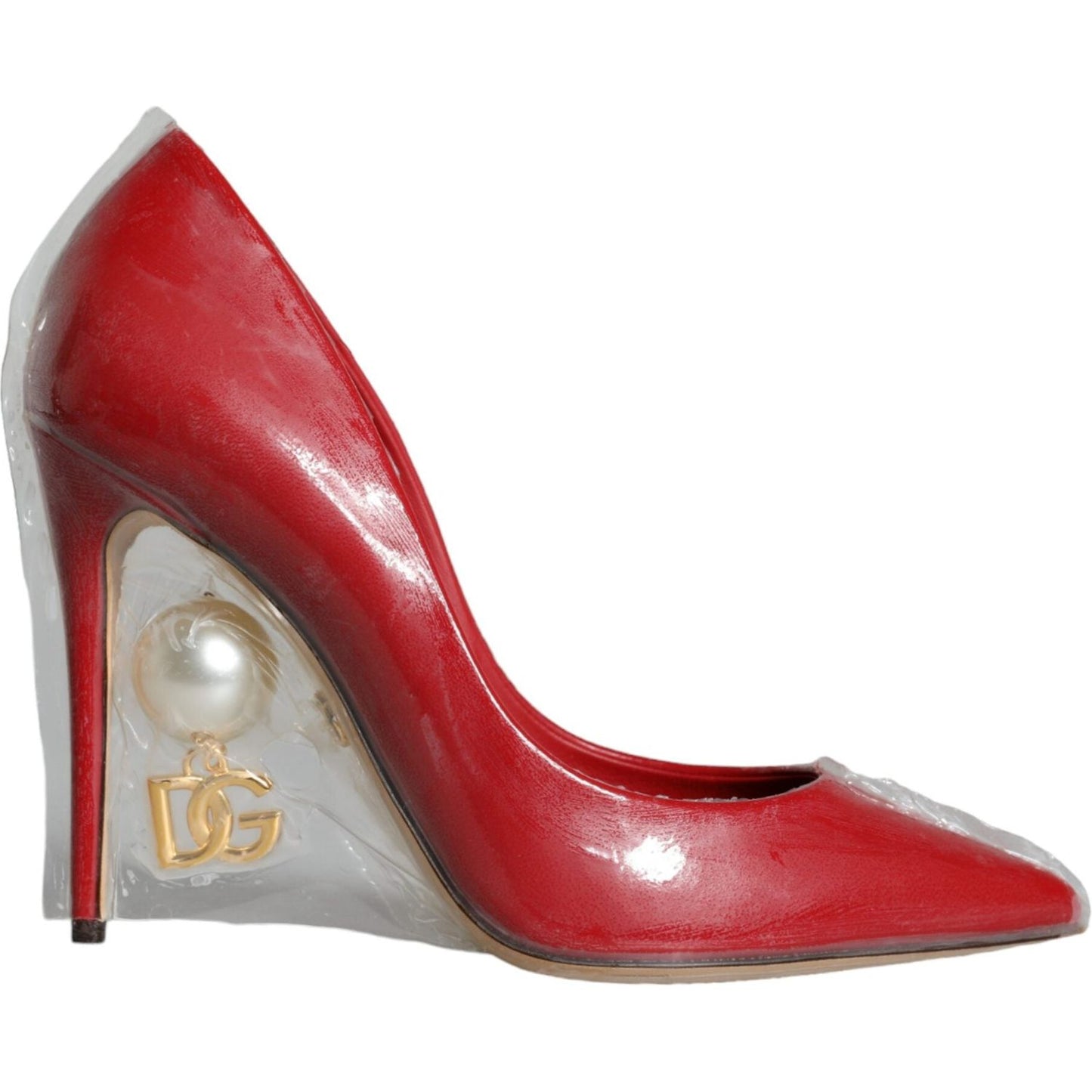 Dolce & Gabbana Red Patent Leather Faux Pearl Heels Pumps Shoes Dolce & Gabbana