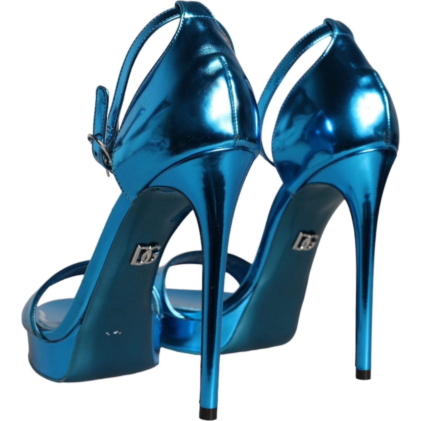 Dolce & Gabbana Metallic Blue Leather Keira Sandals Shoes Dolce & Gabbana