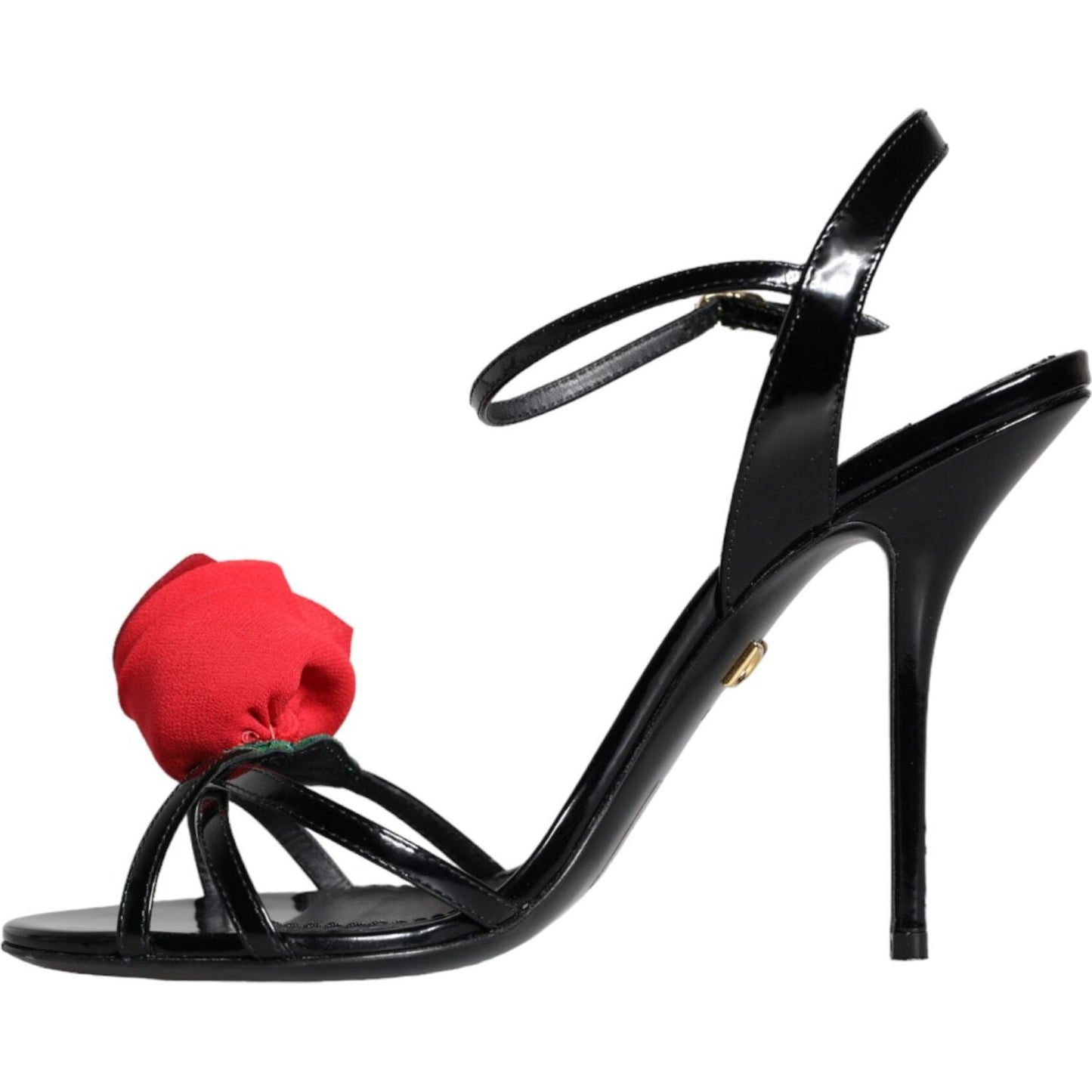 Dolce & Gabbana Black Leather Rose Ankle Strap Keira Sandals Shoes Dolce & Gabbana