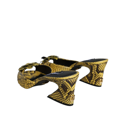 Dolce & Gabbana Yellow Leather Block Heels Slides Shoes