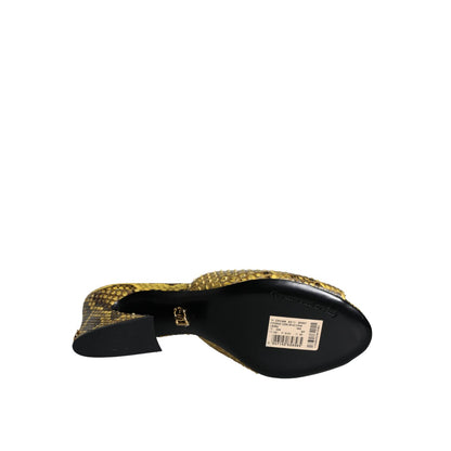 Dolce & Gabbana Yellow Leather Block Heels Slides Shoes