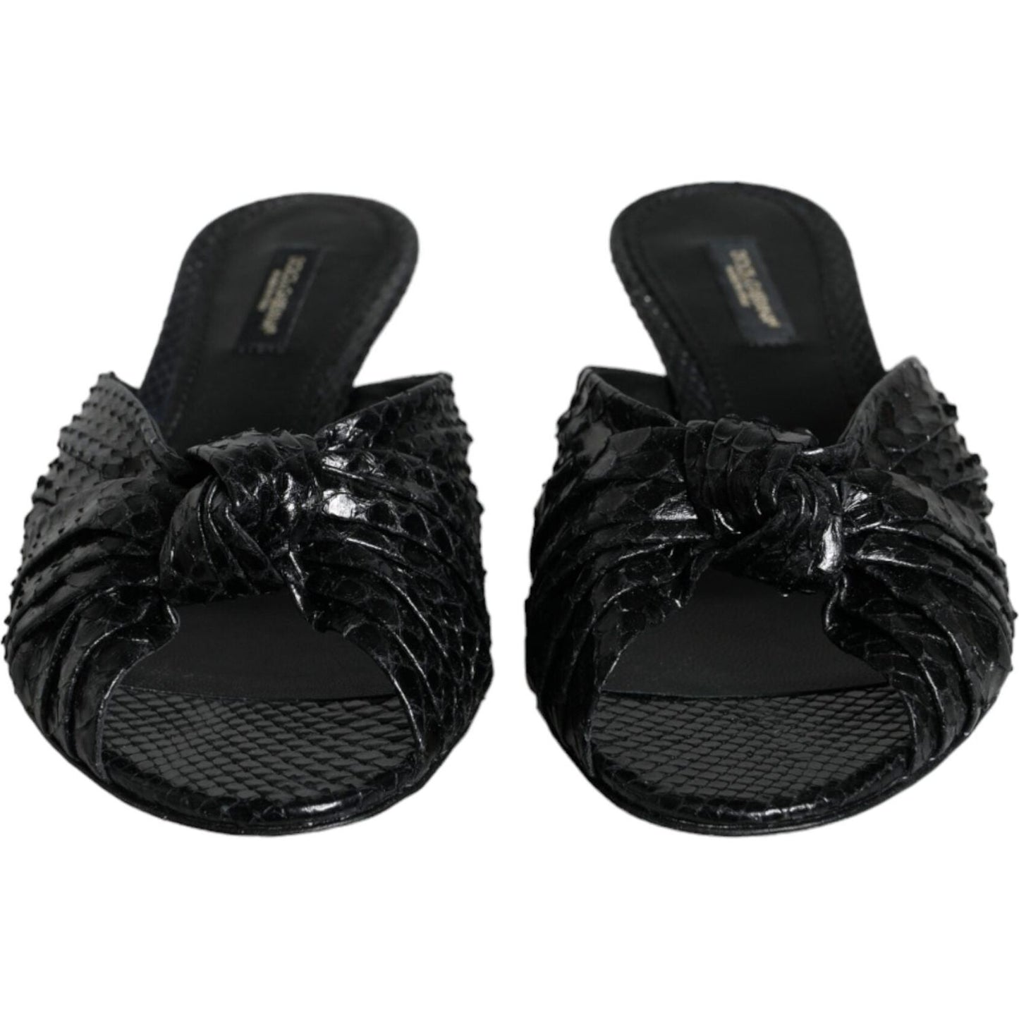 Dolce & Gabbana Black Leather Heels Slides Sandals Shoes Dolce & Gabbana