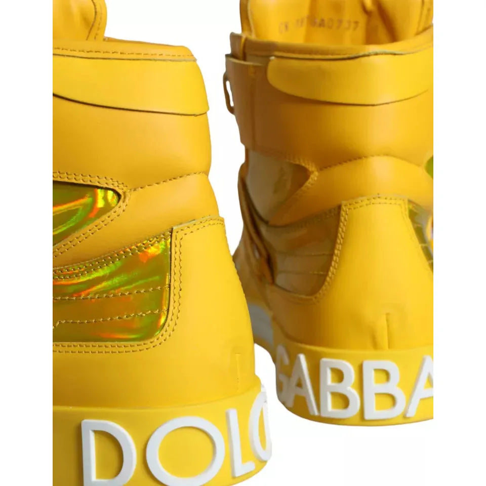 Dolce & Gabbana Yellow White Leather High Top Sneakers Shoes Dolce & Gabbana