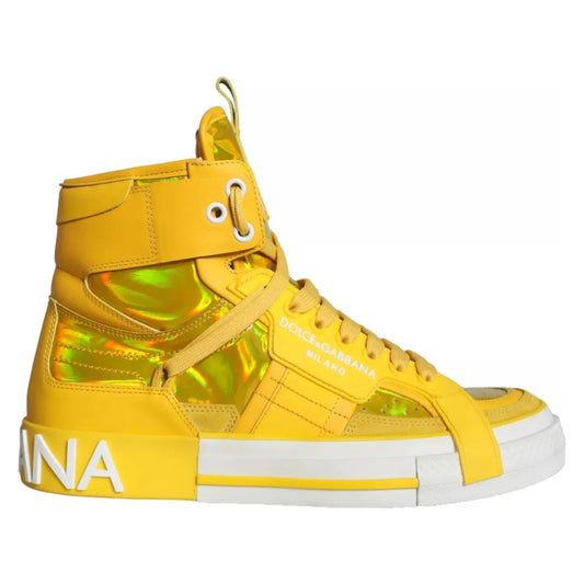 Dolce & Gabbana Yellow White Leather High Top Sneakers Shoes Dolce & Gabbana