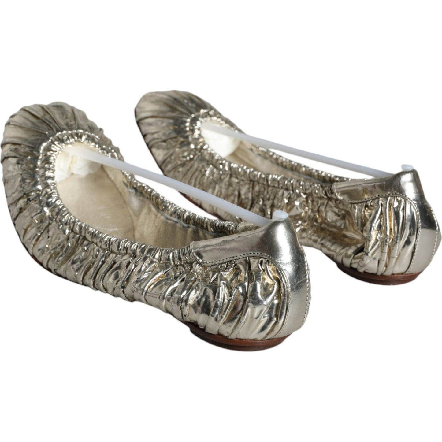 Dolce & Gabbana Silver Patent Leather Scrunch Ballet Flats Shoes Dolce & Gabbana