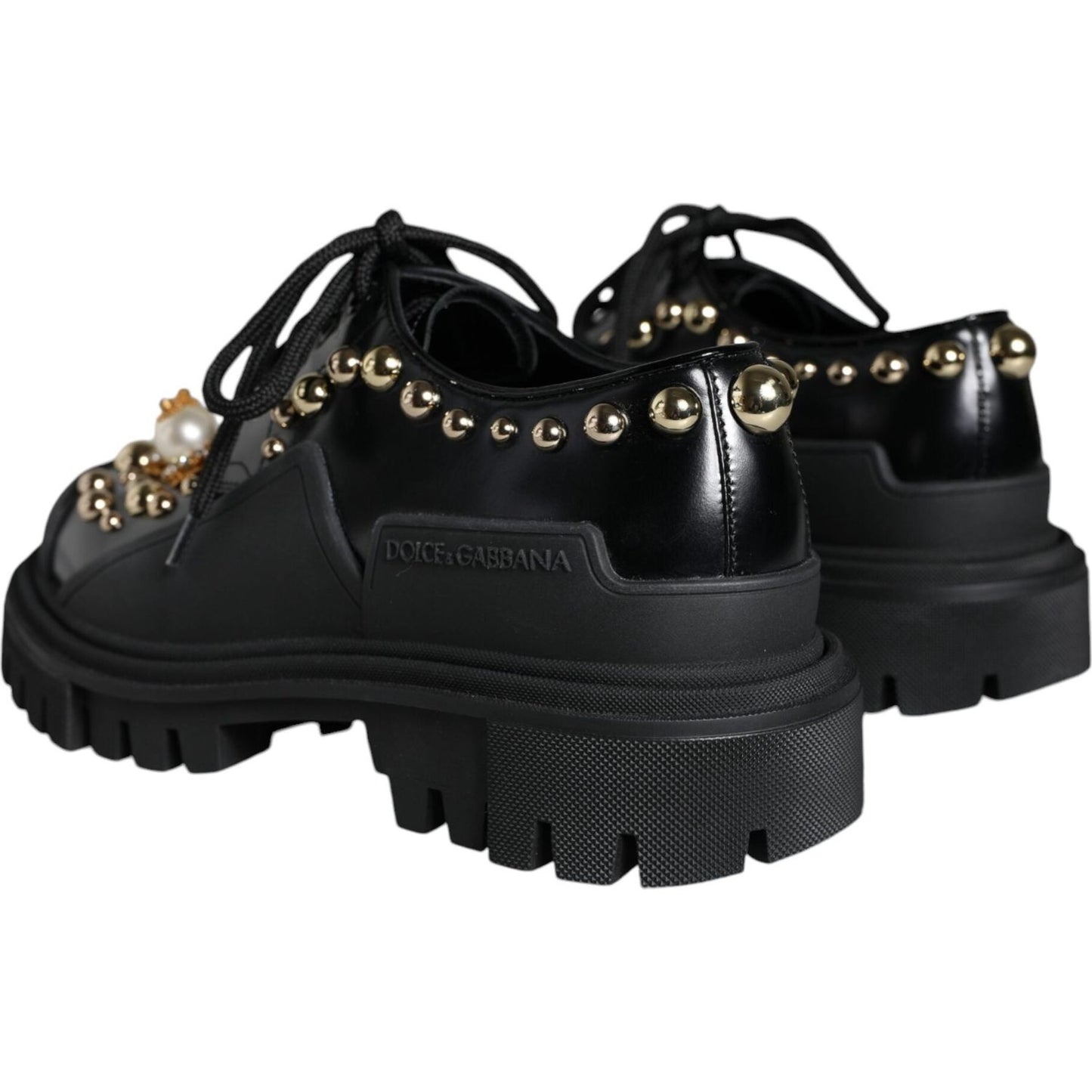 Dolce & Gabbana Black Leather Trekking Derby Embellished Shoes Dolce & Gabbana